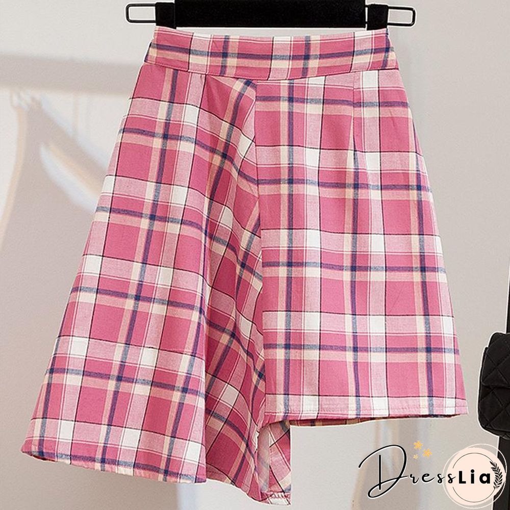 Basic Letter Tee+Plaid Skirt P10123
