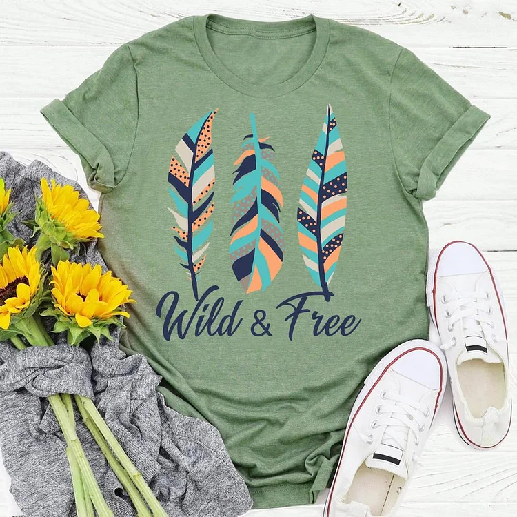 wild and free feather T-shirt Tee -04331-Annaletters