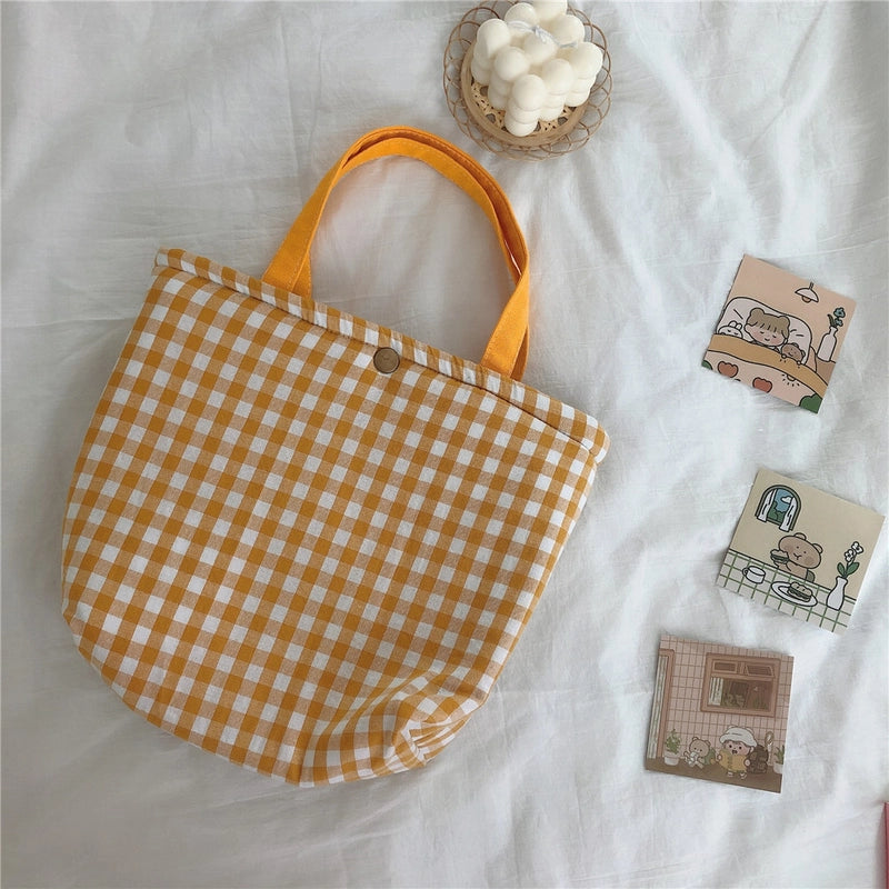 Plaid Portable Lunch Bag With Thickened Aluminum Film Hand Carrying Small Square Bag Cotton Bag Breakfast Bag Mummy Bag Plaid Bag