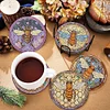 6PCS Special Shape Diamond Painting Coasters Kits (Bee Stain Glass )