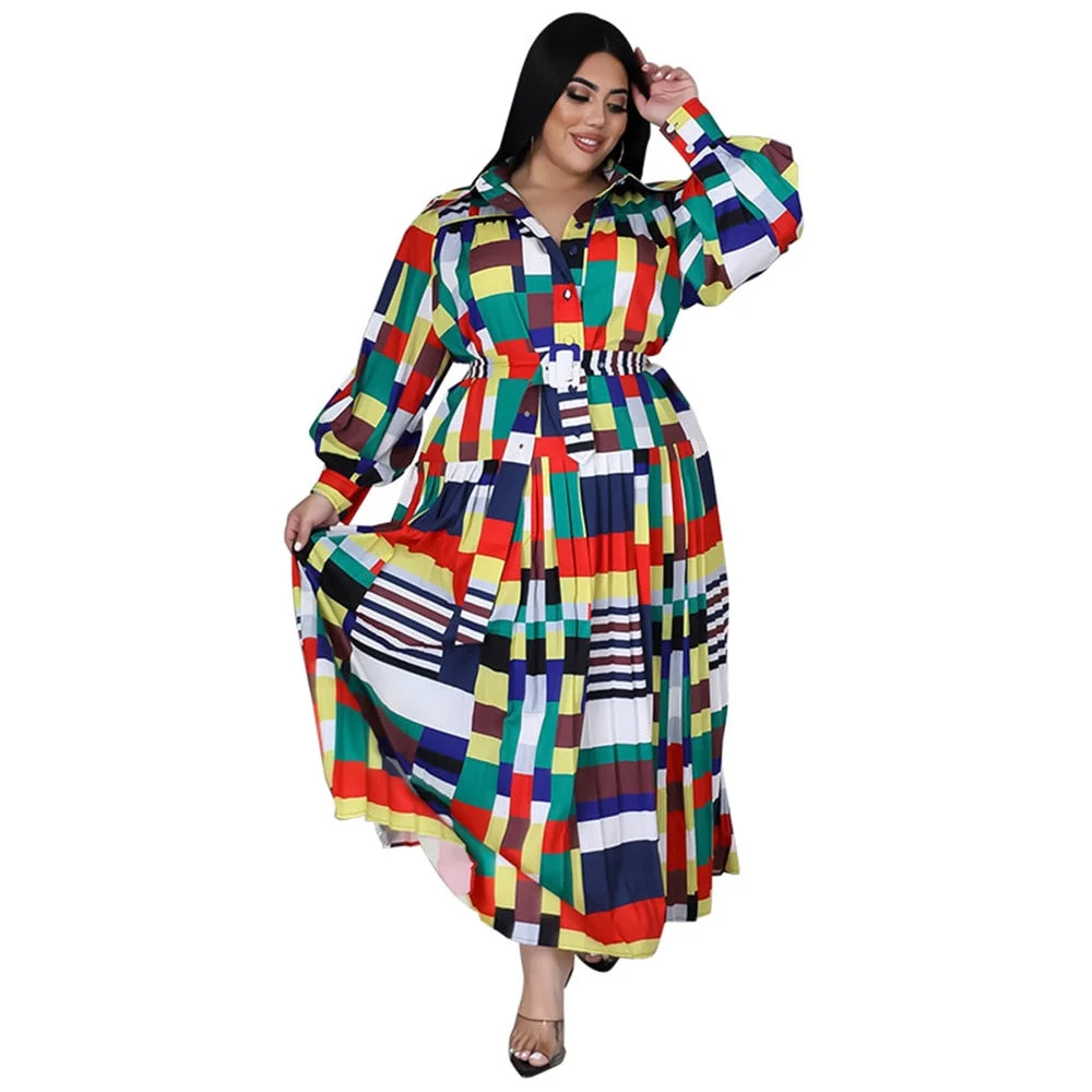 New Plus Size Dresses for Women 5XL Elegant Lady with Blet Loose Sexy Black Long Sleeve Maxi Shirts Dress Wholesale Dropshipping