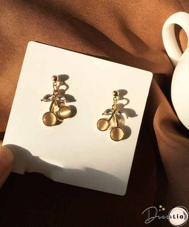 Modern Gold Sterling Silver Alloy Zircon Cat's Eye Drop Earrings