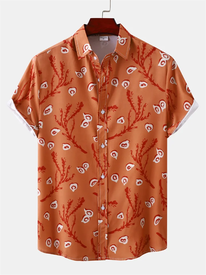 New Men's Short-sleeved Lapel Shirt Hawaiian Floral Shirt Fashion Floral Short-sleeved Shirt