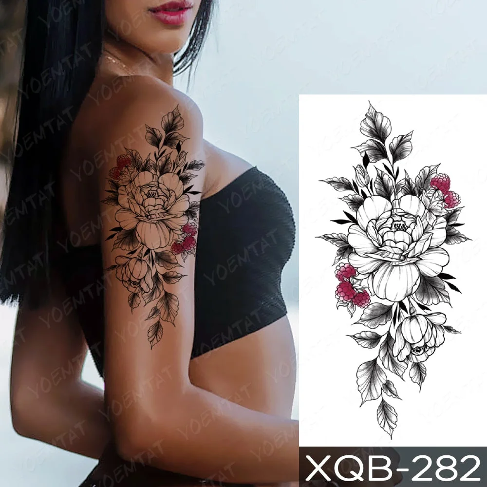 Waterproof Temporary Tattoo Sticker Orchid Flower Tattoos Peony Lotus Lines Painted Rose Body Art Arm Fake Sleeve Tatoo Women