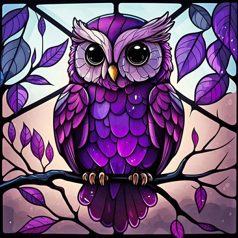 Full Round Diamond Painting - Stained Glass Owl(Canvas|30*30cm)