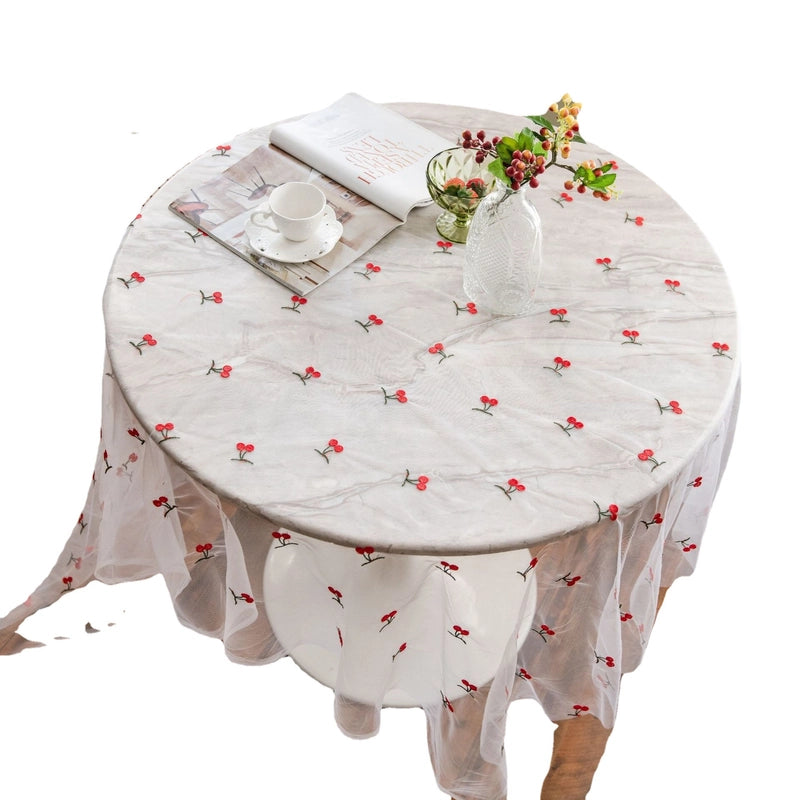 Yiman Qiyun Tablecloth Red Peach Embroidered Duo Cake Photography Background Embroidered Props Cloth Tablecloth