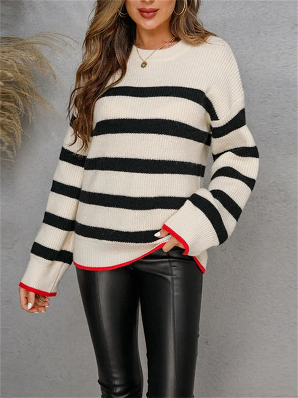Round Neck Stripes Knitted Sweater
