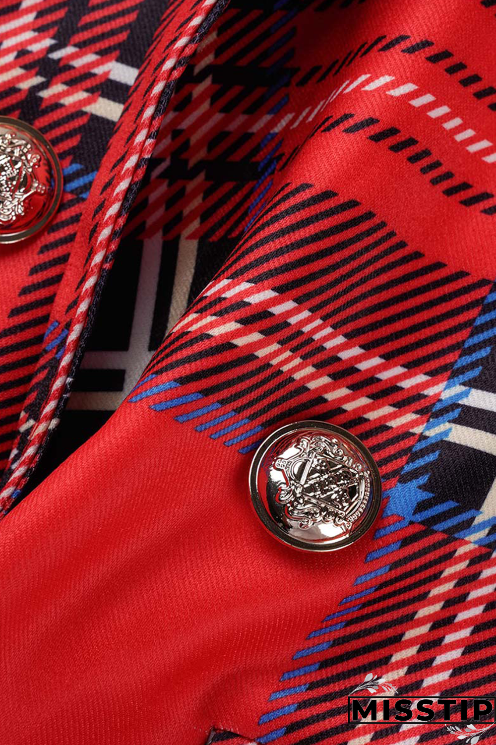 Blue Street Plaid Patchwork Turndown Collar Outerwear