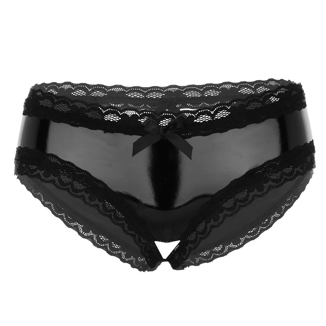 Womens Ladies Sexy Lingerie Panties Wetlook Leather latex Open Crotch PVC Crotchless Mini Briefs Shorts knickers Underwear
