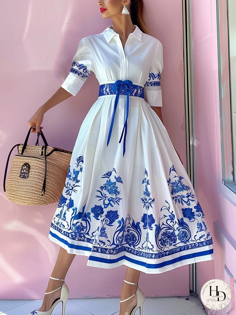 Baroque Mid Length Sleeve Shirt Dress