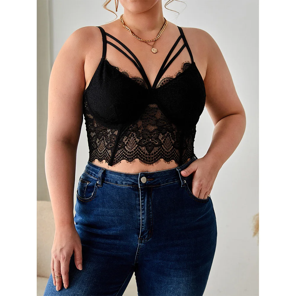 Uveng Uveng Plus-Size Fat Woman Sling Vest Breast Lace Lace Perspective Women's Top Sales