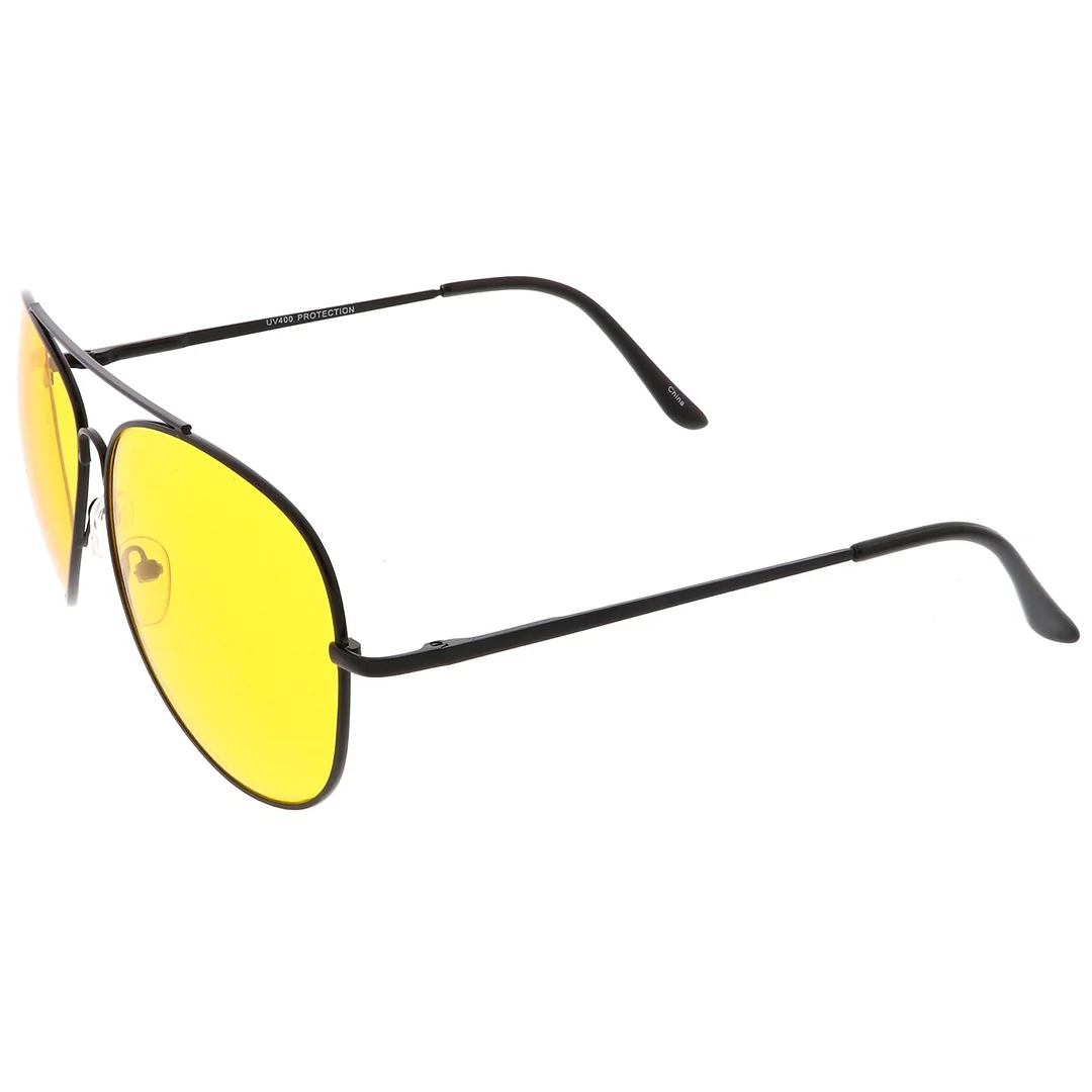 Large Classic Night Driving Aviator Sunglasse With Yellow Tinted Lens 61mm