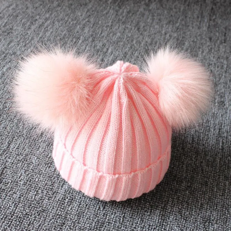 2019 Brand New Newborn Baby Kids Girls Boys Winter Warm Knit Hat Furry Balls Pompom Solid Warm Cute Lovely Beanie Cap Gifts