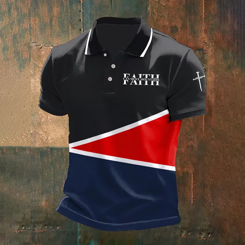 Men's Retro Casual Faith Printed Polo Shirt