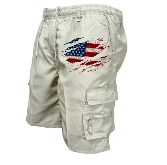 Men's Zip Pocket Flag Eagle Hiking Athletic Running Shorts