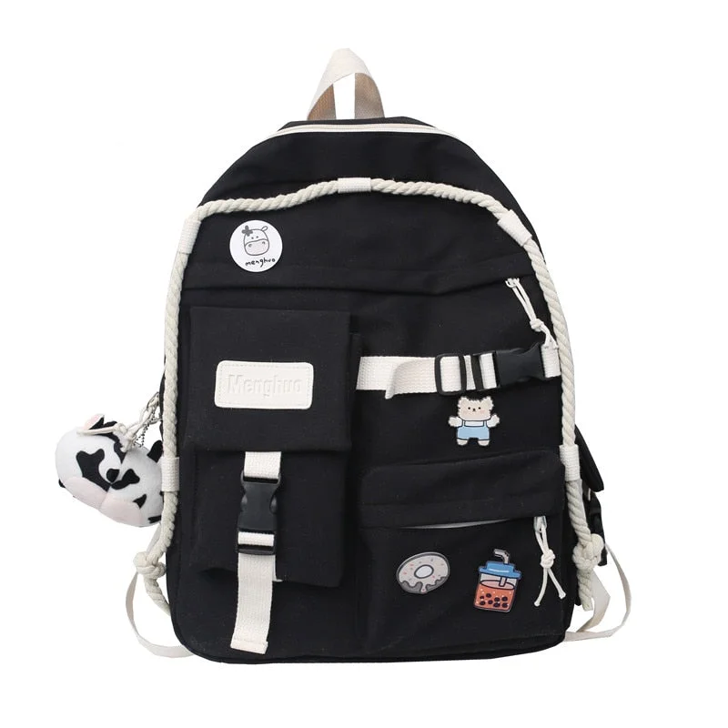 New College Student Cute Backpack Women Fashion Buckle Badge School Bag High Quality Student Bag Teenage Girls Shoulder Backpack