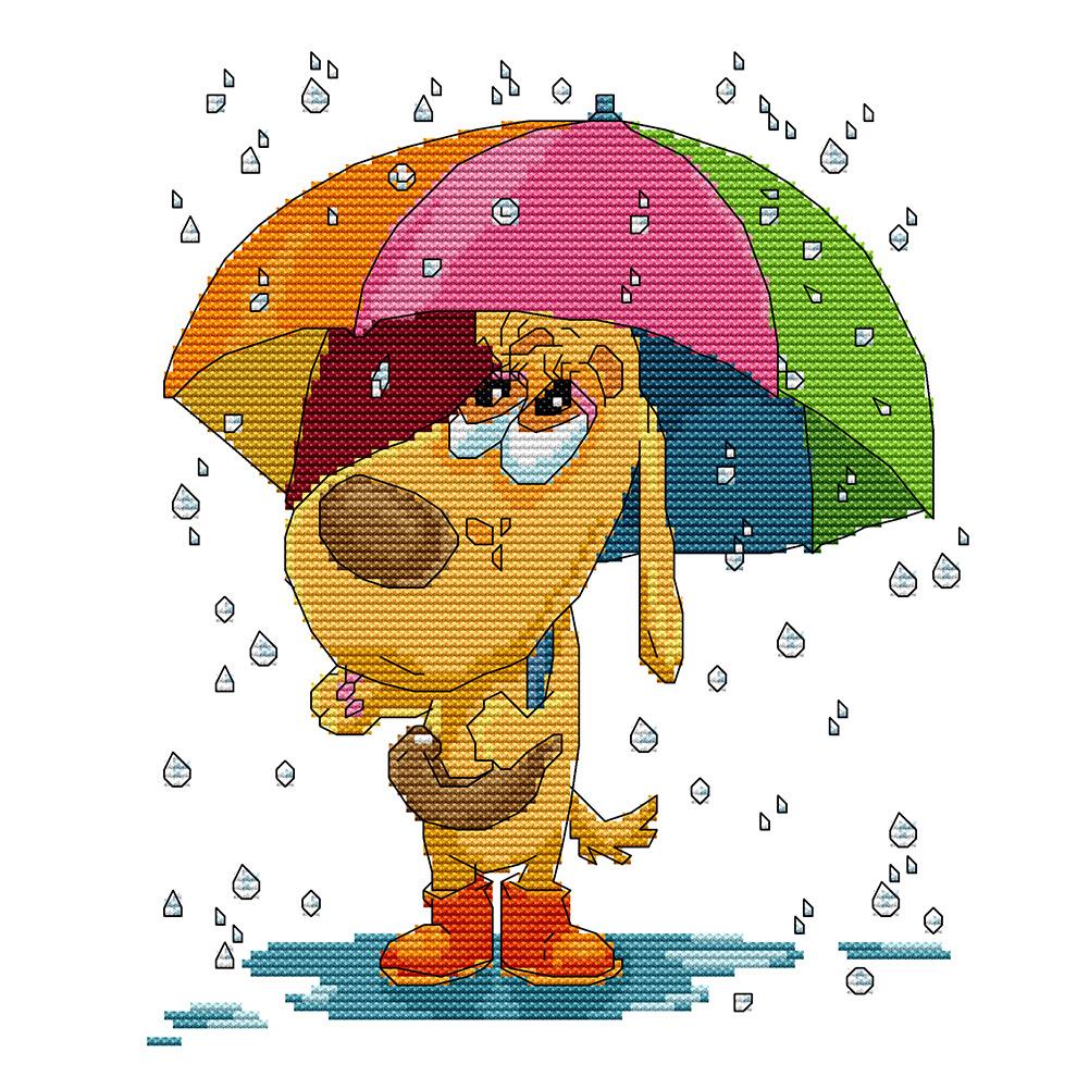 

Dog With Umbrella - 14CT Stamped Cross Stitch - 30*25cm, 501 Original