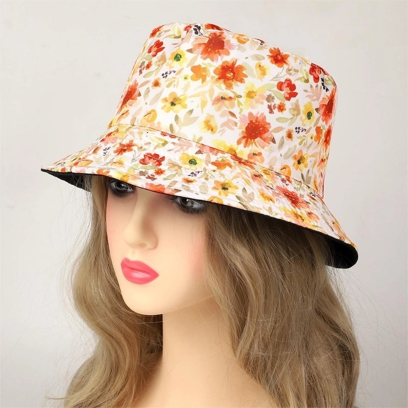 Women's Hawaiian Beach Flower Printing Big Eaves Bucket Hat3