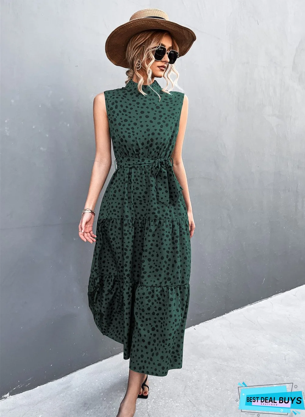 Belts Tied Sleeveless Ladies' Dresses In Long Skirts