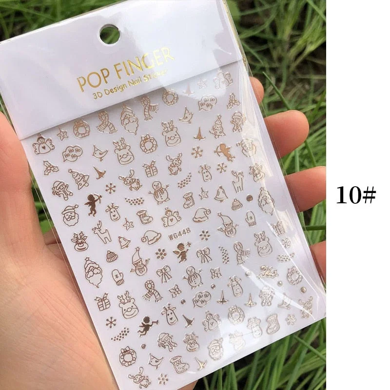 1 Sheet New Roman English Alphabet Number 3D Nail Stickers Christmas Animals iridescent Gold Silver Word Small Letters Nail
