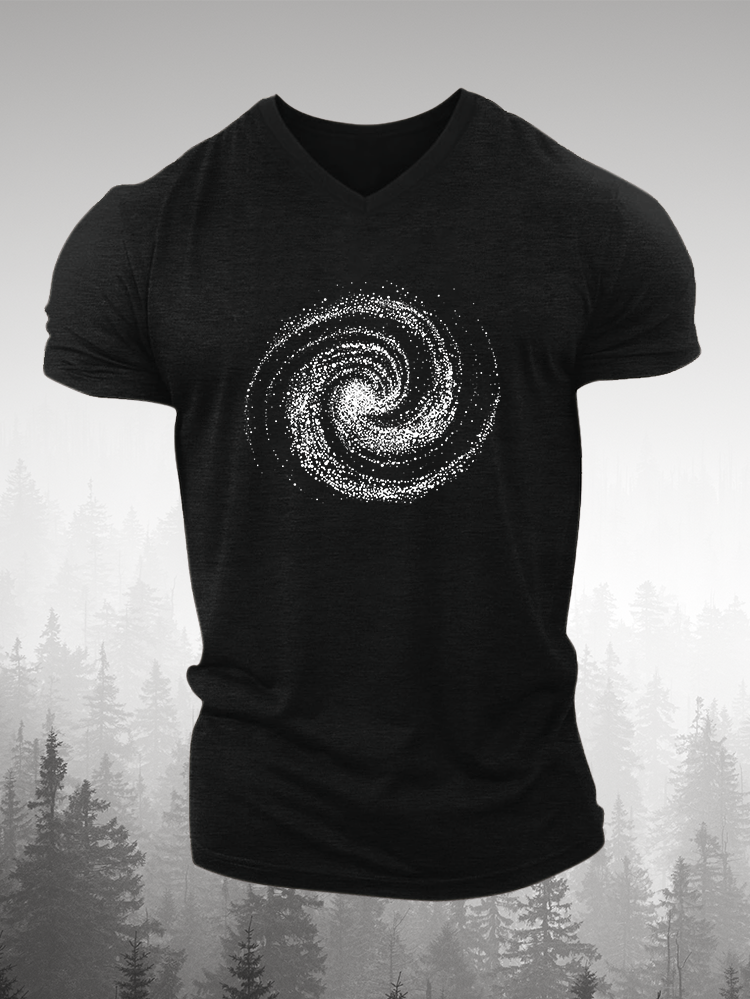 Galaxy Running Star Printed Short Sleeve V-neck T-shirt