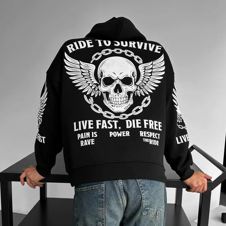 Fashionable And Casual Skull Letter Print Oversized Hoodie