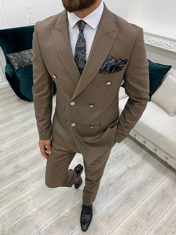 Palermo Brown Slim Fit Double Breasted Suit