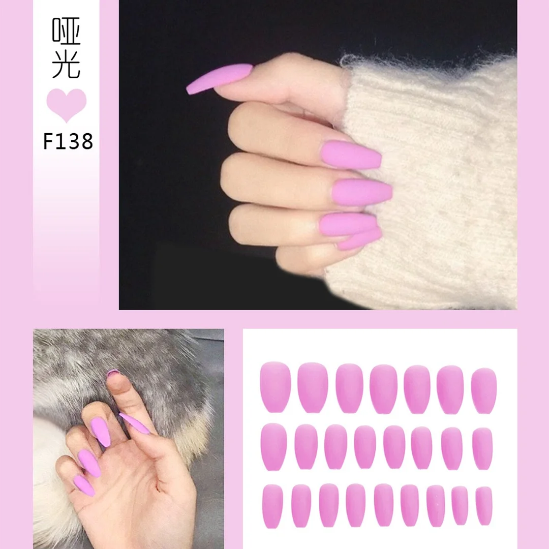 24pcs/box Full Cover fake Press on Nails Matte Yellow Pure Acrylic Frosted Ballerina acrylic for nails for Women and Girls-Nail Inspo