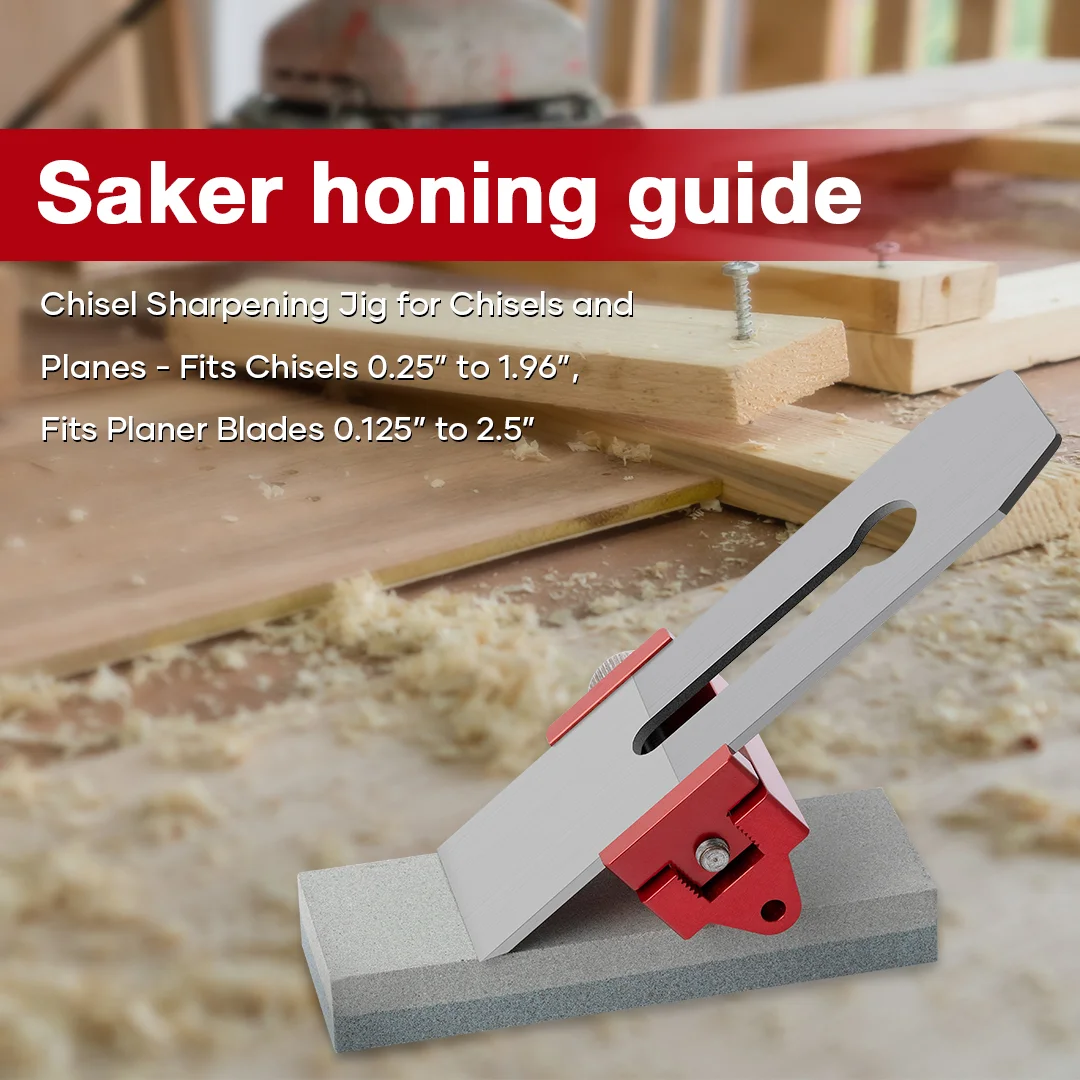 Saker Honing Guide Tool - Sharpening Holder of Whetstone for Woodworking-  Chisels and Planes 0-2.55 inches RED