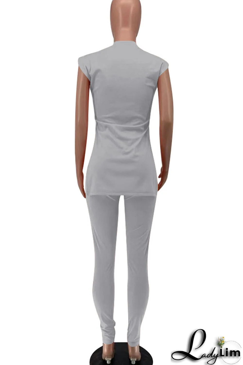 Green Sexy Print Split Joint Slit O Neck Sleeveless Two Pieces