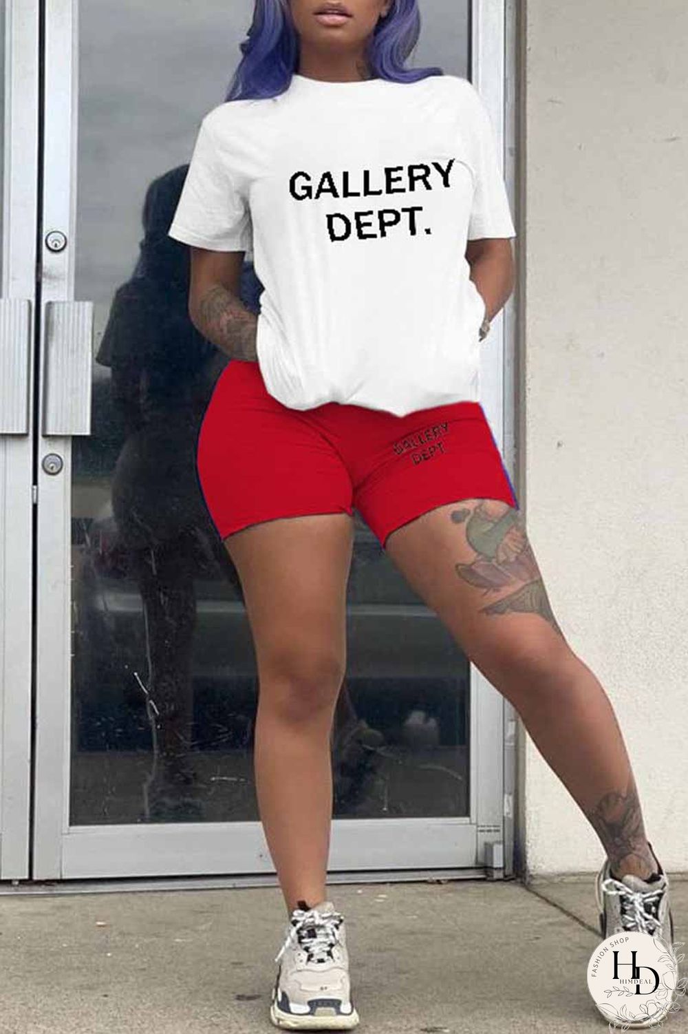 Black Casual Print Letter O Neck Short Sleeve Two Pieces