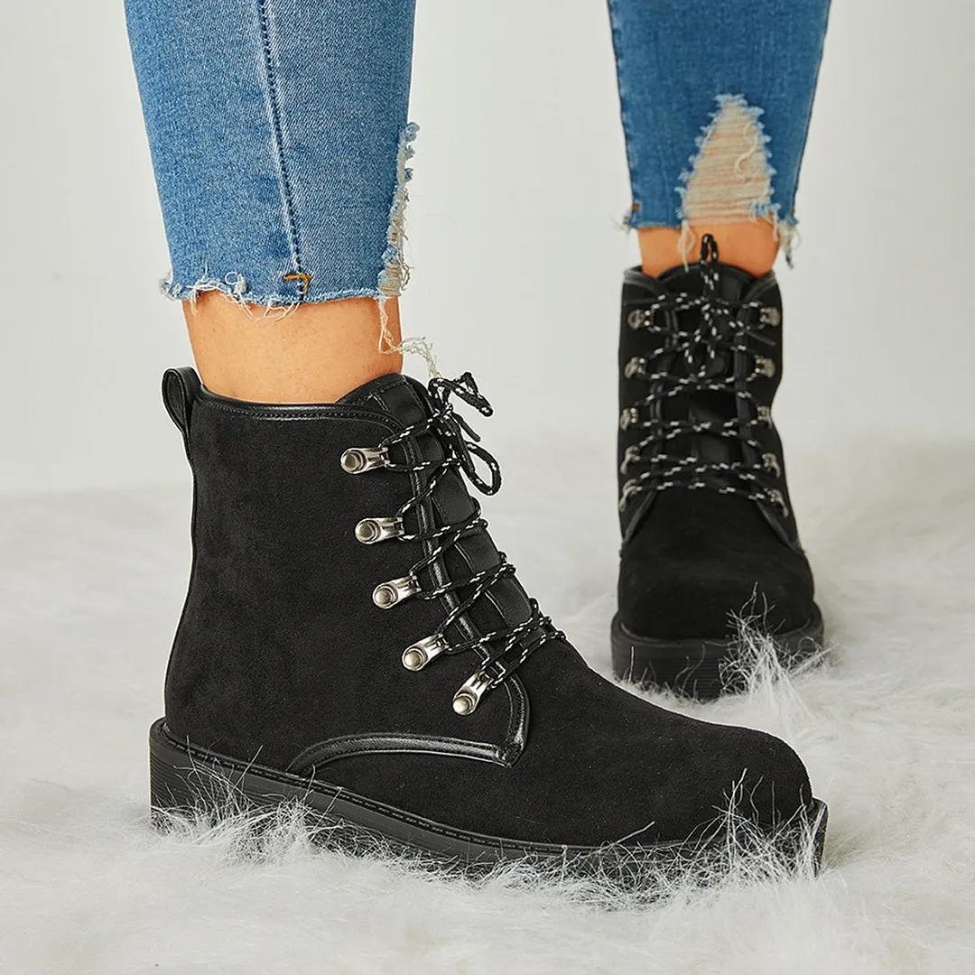 Women's Simple Faux Suede Lace Up Combat Boots