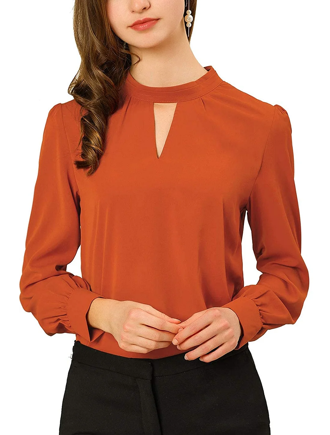 Women's Work Office Shirt Keyhole Elegant Stand Collar Fall Long Sleeve Chiffon Blouse