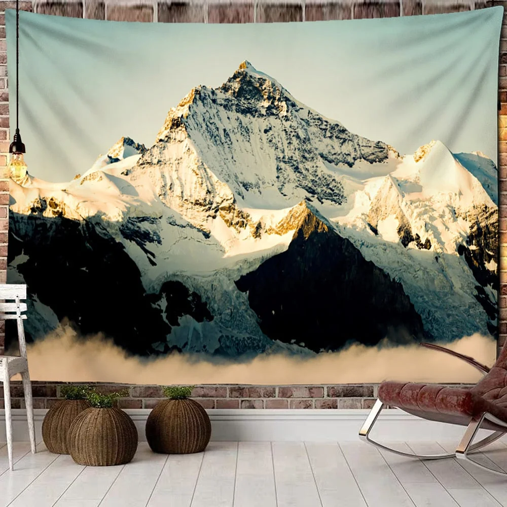 Mountains Psychedelic Tapestry Starry Sky Wall Hanging Star Stars Leaf Village Dorm Decor Blanket 130Cm Woven Personalized