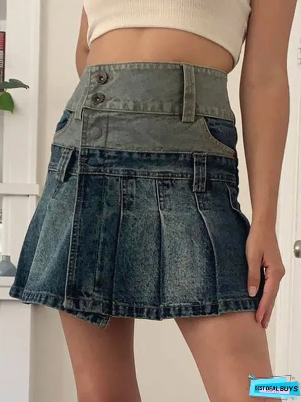 Gradient Asymmetric Slit Pleated Skirt