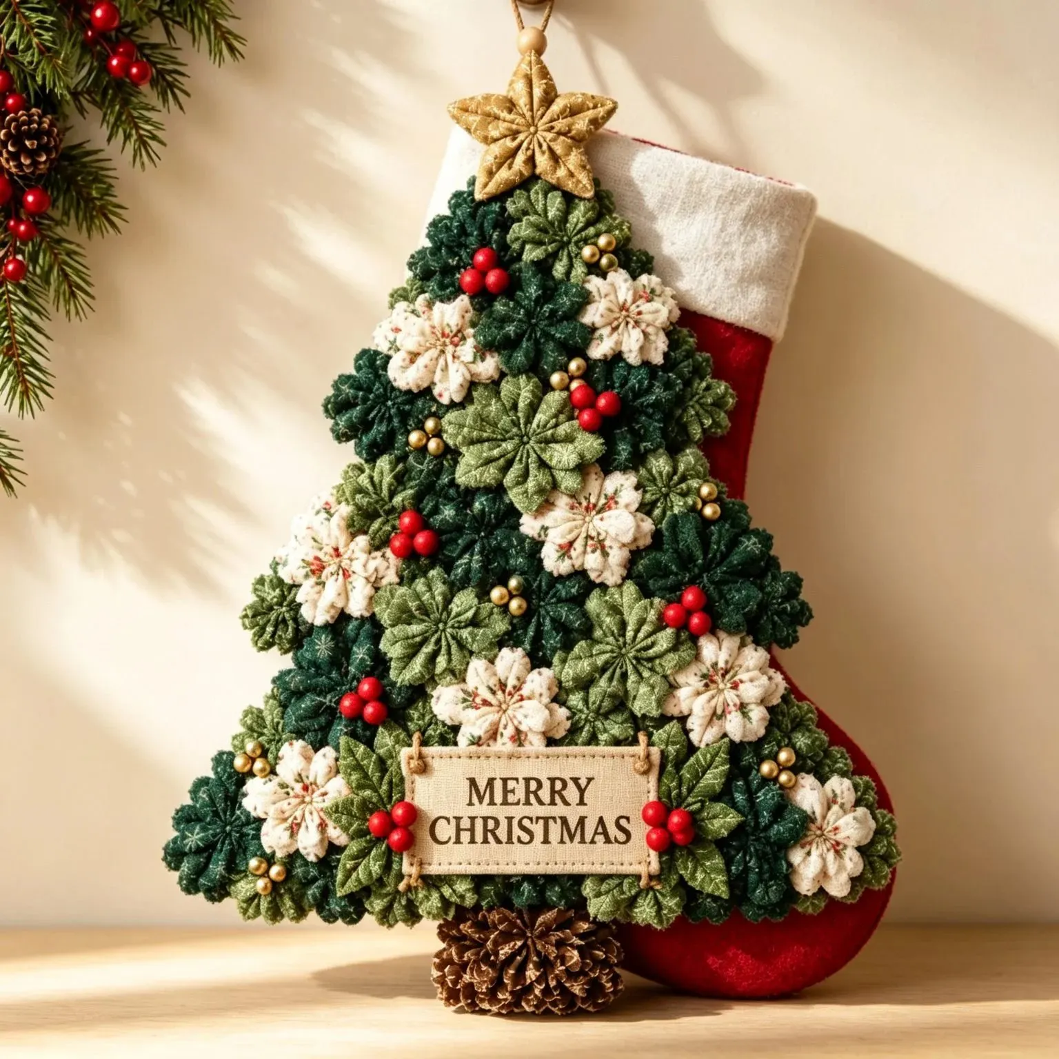 Close-up of completed handmade Christmas decoration