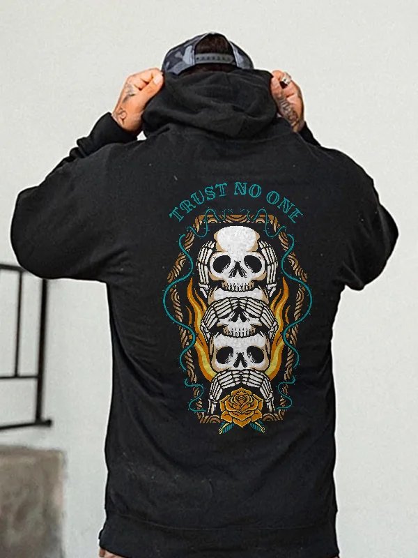 Trust No One Skull Printed Men's Hoodie
