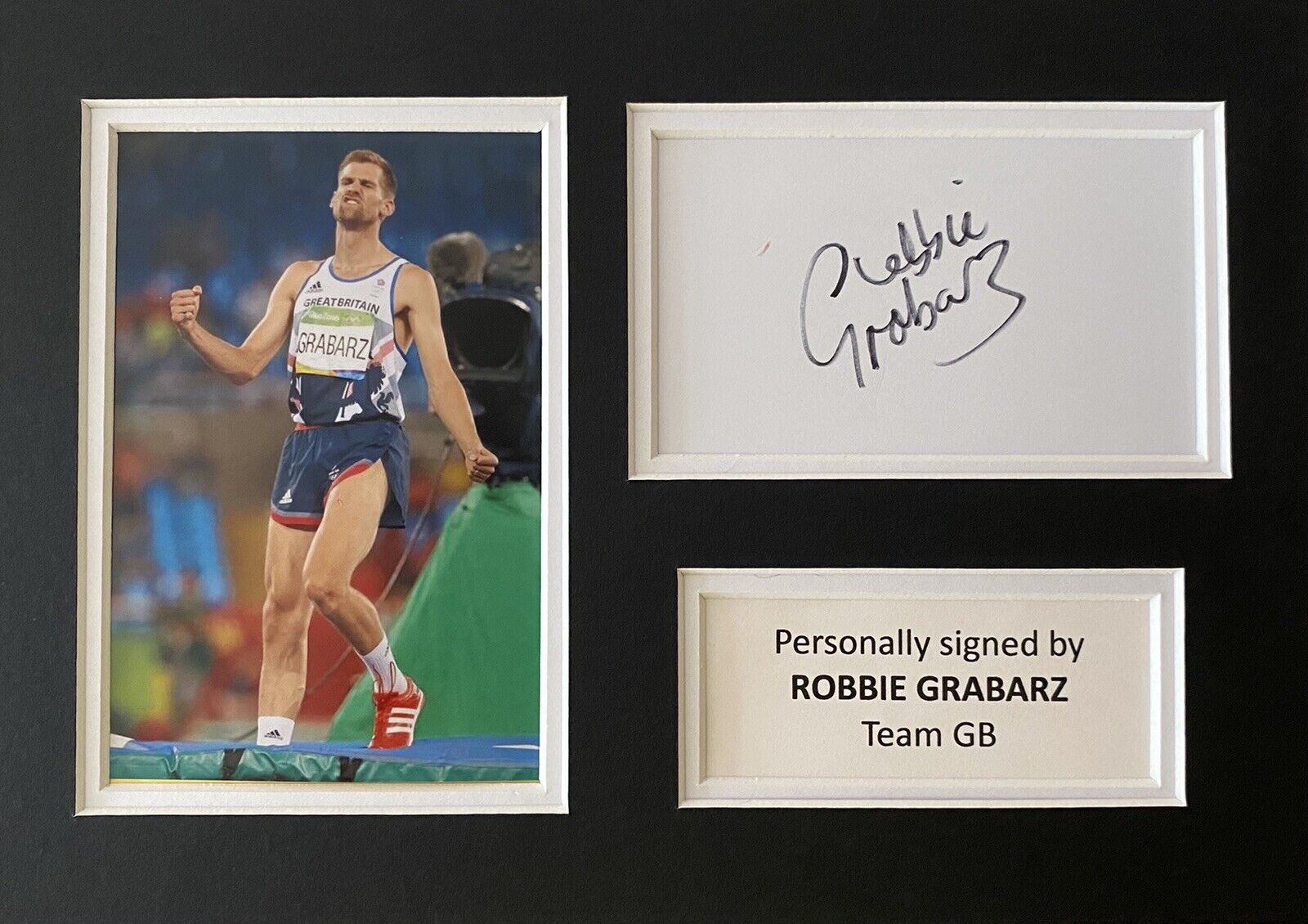 Robbie Grabarz Hand Signed White Card In A4 Team GB Mount Display - Olympics