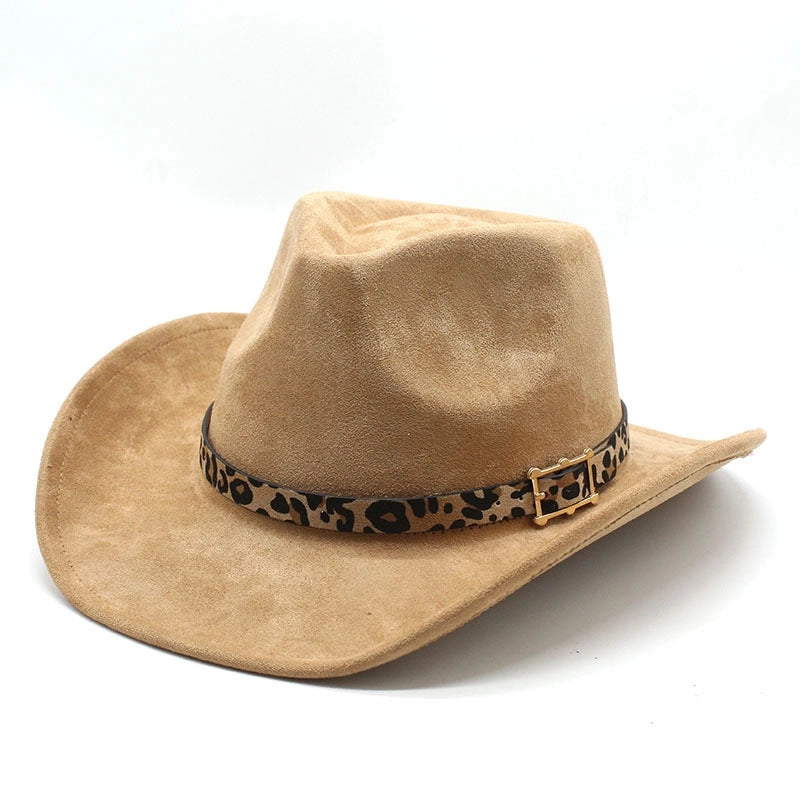 New Ethnic Suede Hat Leopard Belt Men Women Couple Hat Western Denim Top Hat