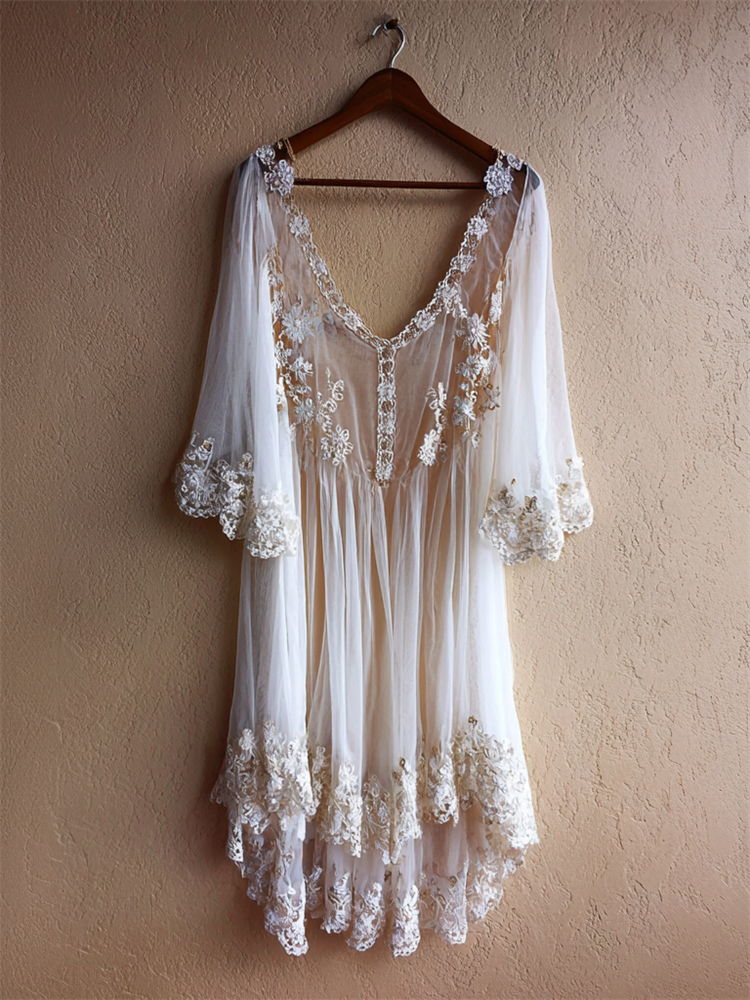 Classy Boho Floral Lace Flowy Mini Dress elevenforest