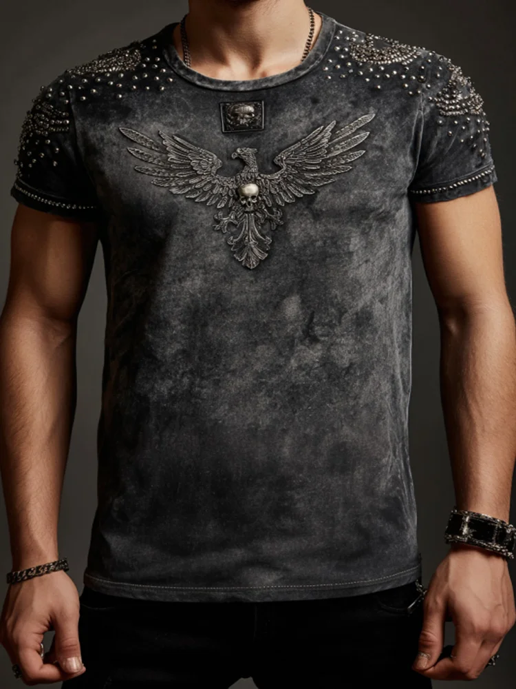 Rock Never Die Wings Skull Memorial Bleached T-shirt