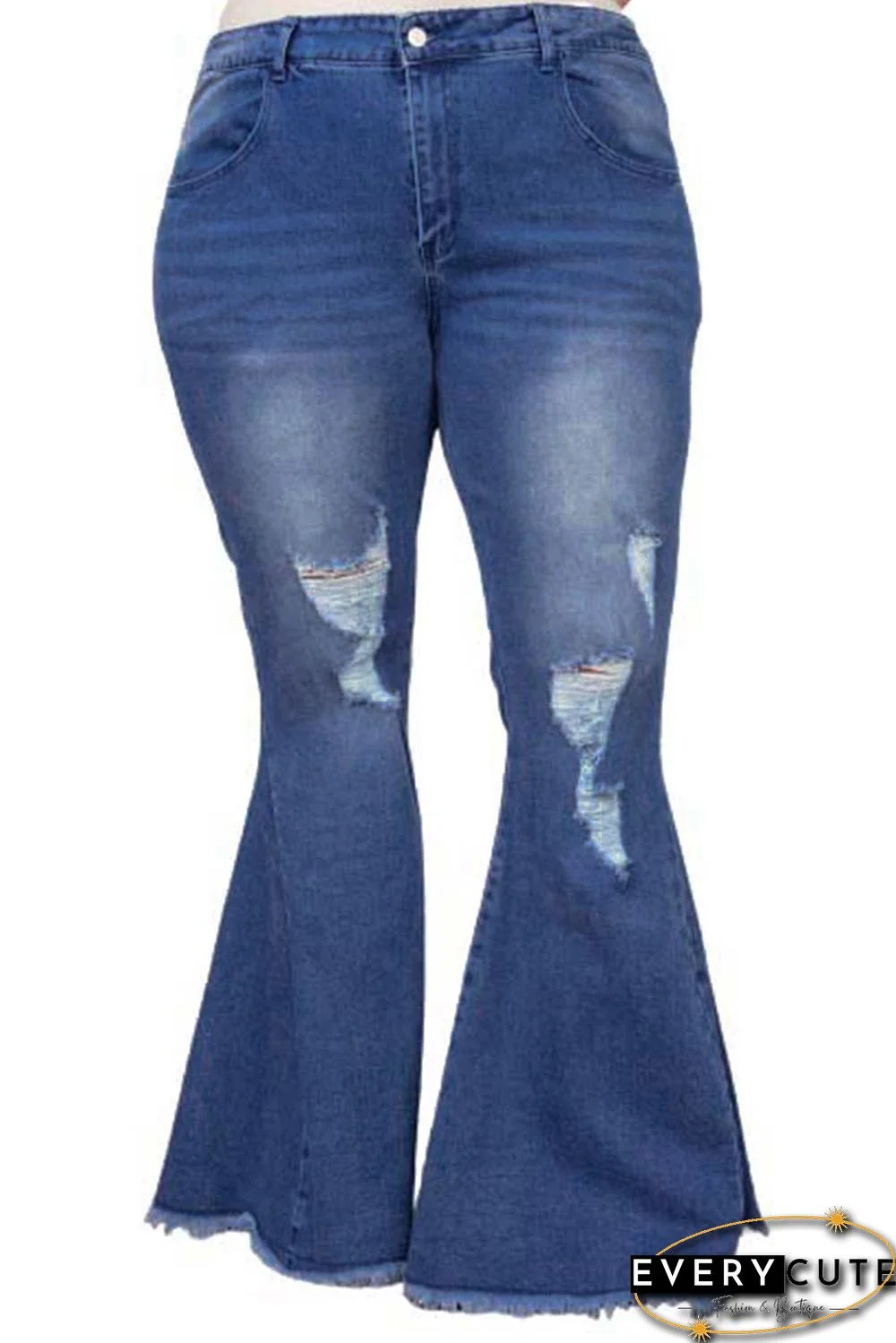 Plus Size Distressed Bell Bottom Jeans