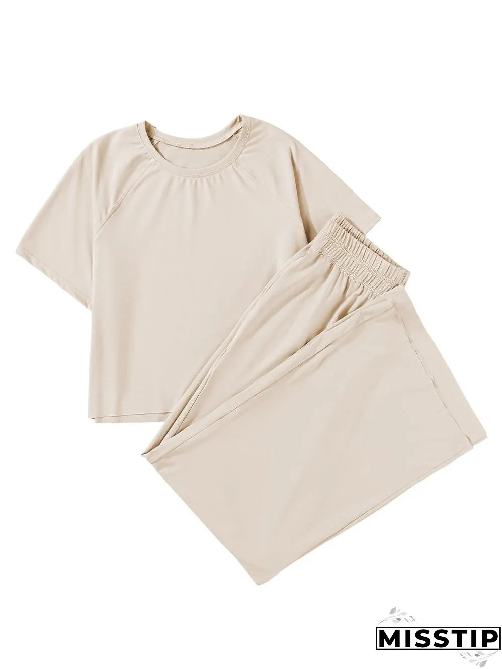 White Raw Edge Loose Tee and Wide Leg Pants Matching Set
