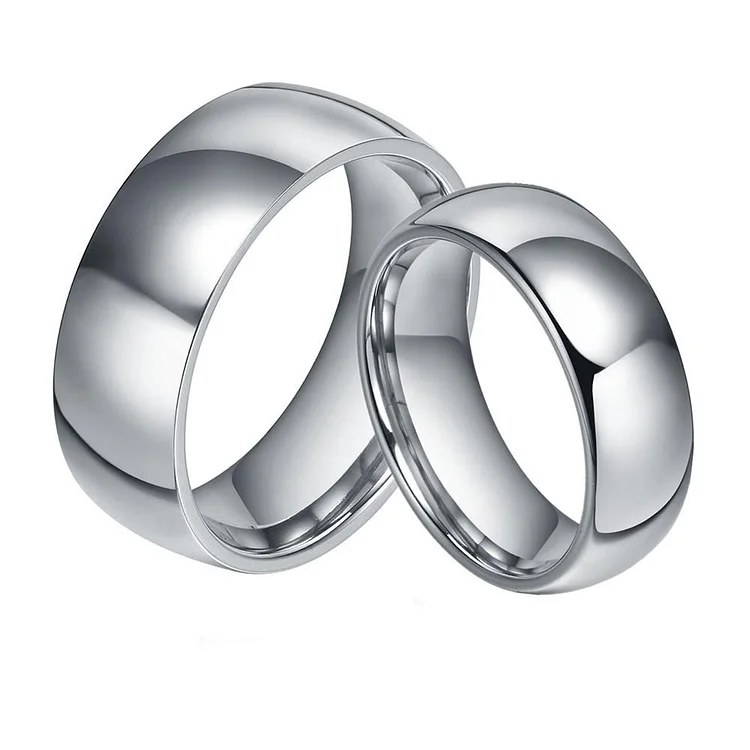 6mm & 8mm Domed Silver Titanium Couples Rings (Set/2Pc)