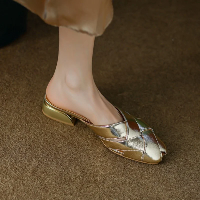 Tanguoant Tanguoant High Heels Mules Shoes Women Weave Slippers 2024 Fad Dress Sandals Fashion New Party Flip Flops Shoes Mujer Zapatos Pumps