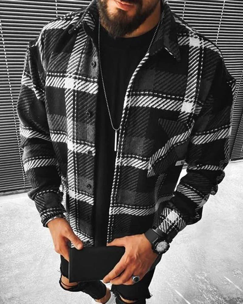 Men's Plaid Long Sleeve Shirt-13