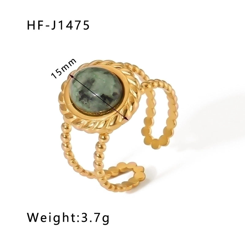 Stainless Steel 18K Gold Plated Basic Vintage Style Plating Inlay Round Natural Stone Open Rings