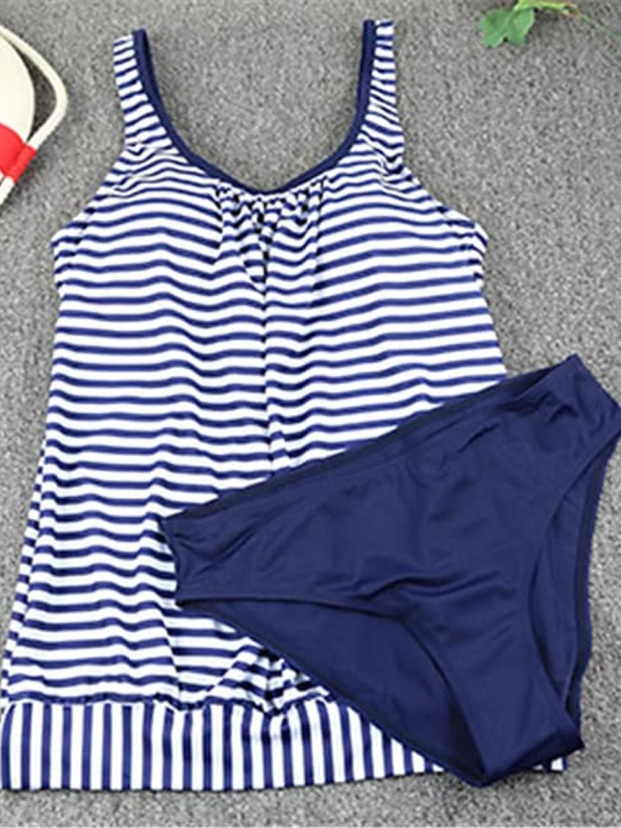 Swimwear For Women Open Back Stripes Colorblock Plus Size Swimsuit