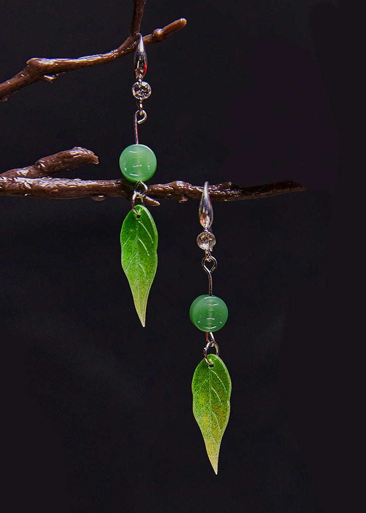 VCSHOES Zircon Green Leaf Acrylic Drop Earrings