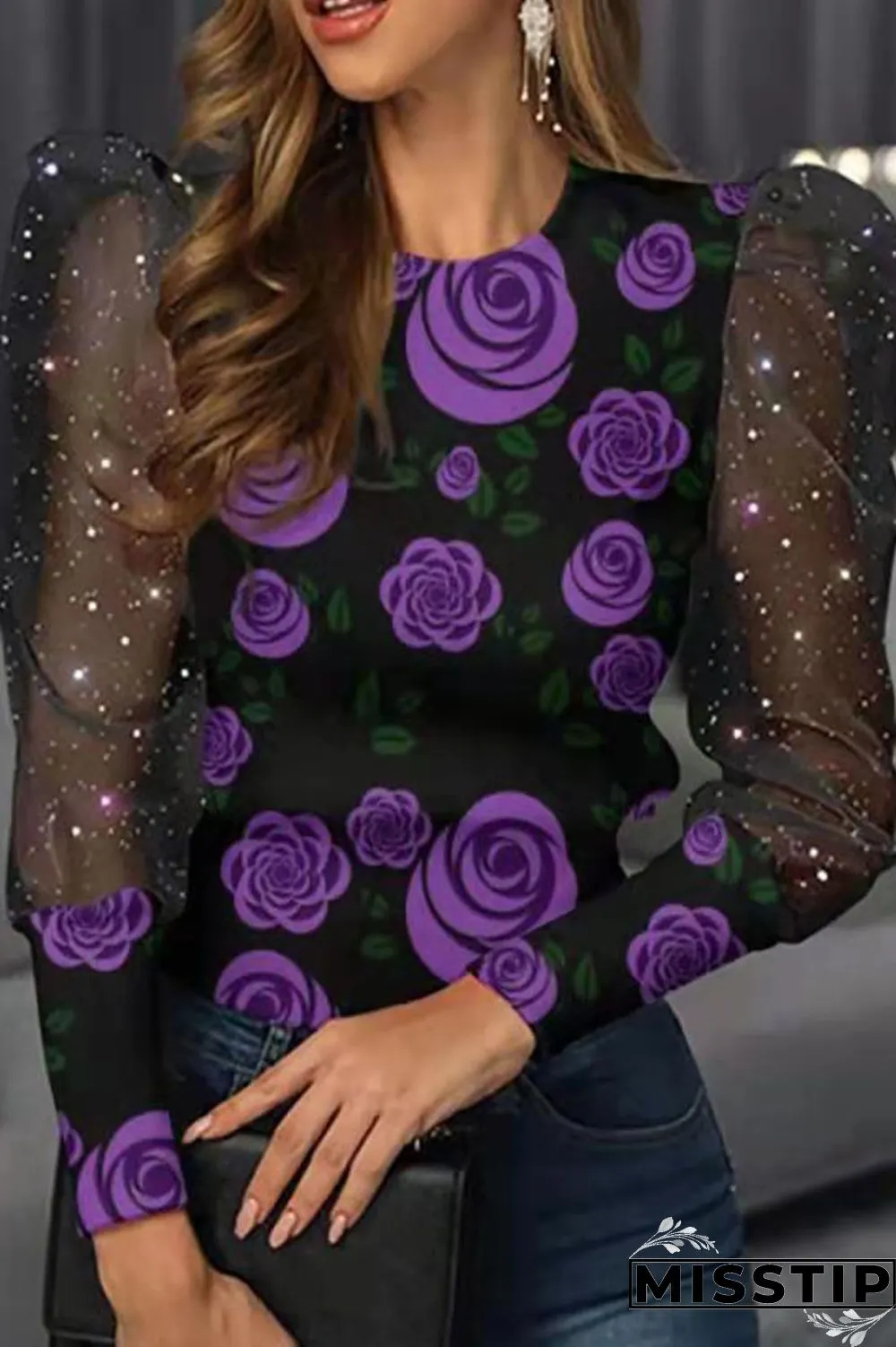 Apricot Pink Casual Print Patchwork O Neck Tops
